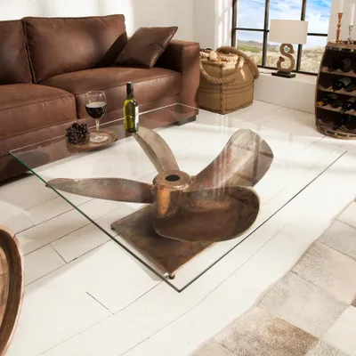 Produktbild von riess-ambiente Maritimer Couchtisch OCEAN L 85cm antik kupfer mit Schiffsschraube und Glasplatte Beistelltisch Tisch
