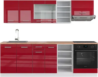 Produktbild von Küchenzeile Vicco R-Line Rot Hochglanz/Weiß 240 cm , AP Eiche, Model 42740