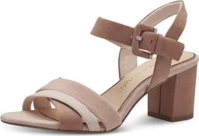 Produktbild von MARCO TOZZI Damen Sandalette Kreuzriemen Blockabsatz samtige Haptik 2-28323-42, Größe:36 EU, Farbe:Beige