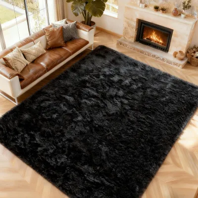 Hochflorteppich 150x240 cm, schwarz, weich, Anti-Rutsch