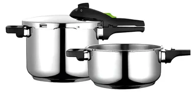 Immagine prodotto di FAGOR Fagor Rapid Xpress 6/4 Pentola a pressione a induzione 6 + 4 L, superveloce, acciaio inox 18/10, 2 impostazioni di pressione argento