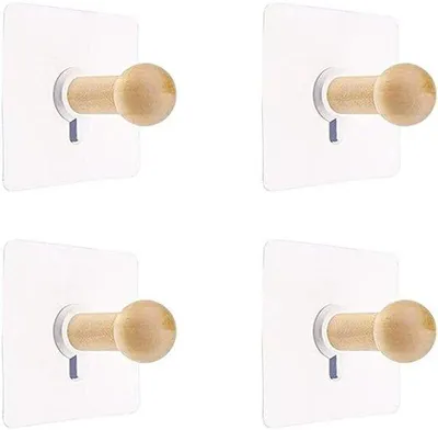 Immagine prodotto di Portasciugamani autoadesivi - 4 portasciugamani - Ganci in legno per il portasciugamani da bagno - Supporti da bagno