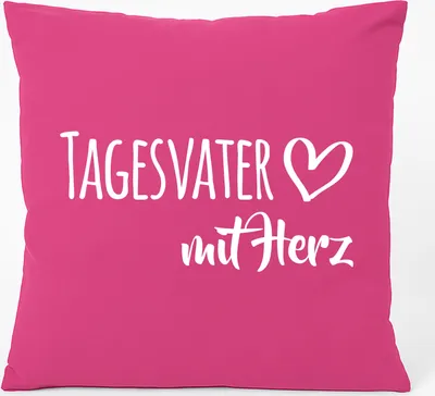 Produktbild von Huuraa Kissen Tagesvater mit Herz 40x40cm mit Füllung Fuchsia Baumwolle Dekokissen Geschenkidee