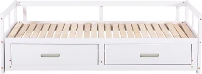 Produktbild von Flieks Tagesbett 90/180x200cm, Schlafsofa mit Ausziehbarem Unterbett, Kinderbett Jugendbett Daybed Holzbett Gästebett mit Lattenrost und Schubladen, Weiß