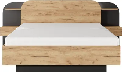 Produktbild von Bett mit Nachttischen 160 x 200 cm - Mit LED-Beleuchtung - Natur und schwarz - JUVISIA