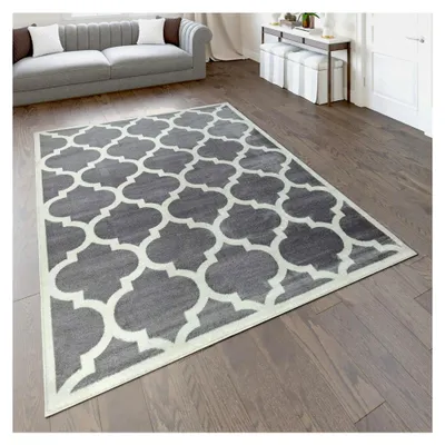Produktbild von Teppich mit marokkanischem Muster, kurzflorig, modern, grau-weiß, Größe: 160 x 220 cm