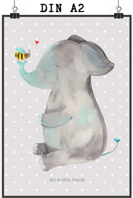 Produktbild von Mr. & Mrs. Panda Bild Elefant Biene DIN A2 - Grau Pastell - Geschenk, drucke, Liebesspruch, kunstdruck poster, Deko, Hochzeitsgeschenk, Lustige Sprüche, Liebe, wanddeko