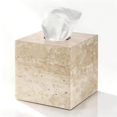Image de Couvercle en travertin pour boîte de mouchoirs, couleur beige, 14x14x14 cm