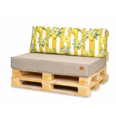 Produktbild von Palettenkissen 120 x 80 Set für Palettenmöbel, Europaletten-Sitzkissen, EU-Palettensofa, komplett aus 2 Teilen, Farbe: Beige mit Zitronenmotiv