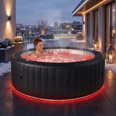 Produktbild von MSpa Whirlpool Urban Aurora | 6 Personen Pool - aufblasbar - UVC+ Filter - LED RGB Band - Anti-Frost - Winterfest - mit Zubehör - 204 x 70 cm