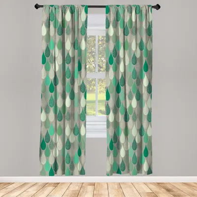 Produktbild von ABAKUHAUS Geometrisch Vorhänge 2 Panel Set für Wohnzimmer Schlafzimmer Nachbildung, Regentropfen Doodle Art Kreative Blatt Geformte Bunte Mädchen Kind Baby Theme, 150 cm x 245 cm, Jadegrün