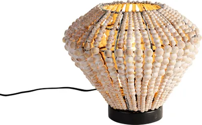 Produktbild von QAZQA - Orientalisch Orientalische Tischlampe beige mit Perlen - Moti I Wohnzimmer I Schlafzimmer - Holz Rund - LED geeignet E27