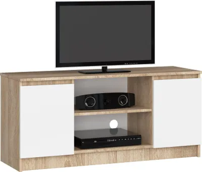 Produktbild von TV Schrank AKORD Fernsehkommode 120 cm Sonoma-Eiche, Weiß B120 x H55 x T40 cm