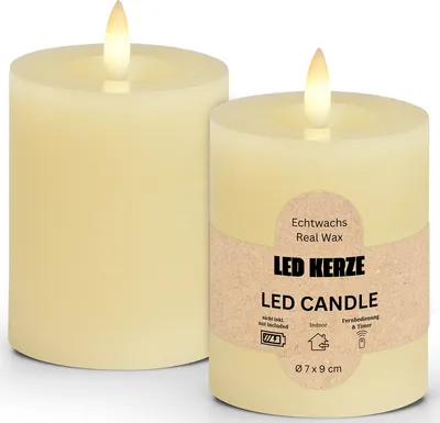 Image de Lot de 2 bougies LED en cire, flamme vacillante, Ø 7x9 cm, blanc crème