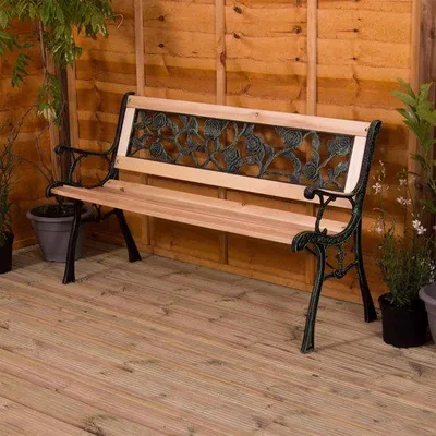 Image de Banc de jardin Rosenstil - Meuble de jardin 3 places - Lattes en bois - Pieds en fonte