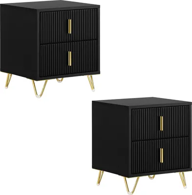 Immagine prodotto di SoBuy set di 2 comodini con 2 cassetti tavolino da divano tavolino da letto comodino cassettiera nero WHT circa 40x47x40cm FBT115-SCHx2