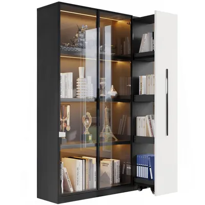 Produktbild von Multifunktionsschrank-Vitrine mit Glastür und LED,Seitenauszug,Rollschrank-Hochschrank im modernen Stil, Bücherregal,Badezimmerschrä,Esszimmerschrank