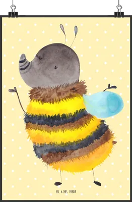 Produktbild von Mr. & Mrs. Panda Bild Hummel flauschig DIN A1 - Gelb Pastell - Geschenk, drucke, Deko Poster, wanddeko, Wandbild, Natur, Plakat, Lustige Sprüche, Blume, Biene