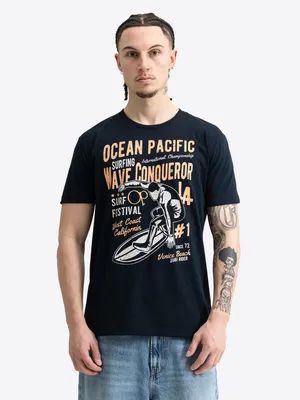 Image de T-shirt homme coupe classique GNARLY Bleu marine foncé/Orange/Écru M Ocean Pacific