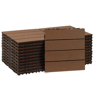 Produktbild von CCLIFE WPC Terrassendielen, Balkon Boden, Terrassenfliesen, Klickfliesen Terrasse, 30x30 cm, Wasserdicht Rutschfest, Braun,CushHom