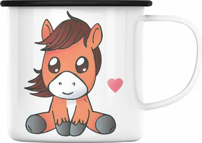 Produktbild von Pferd Emaille Tasse Lustig Reiterin Geschenk Pferde Geschenke Mädchen Pferdeliebhaber (Schwarz)