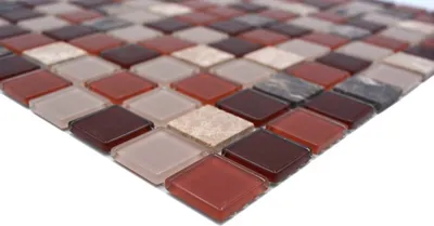 Produktbild von Handmuster Mosaikfliese selbstklebend Transluzent Stein beige braun Glasmosaik Crystal Stein beige braun emperador MOS200-4M352_m