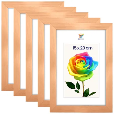 Produktbild von MG Design 5er Set Bilderrahmen 15 x 20 cm - Fotorahmen mit Natur Echtholzrahmen und bruchsicherem Acrylglas, Hoch & Quer zum Aufhängen, zum Aufstellen
