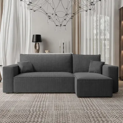 Produktbild von Ecksofa Mulri L Poso 34 Graphit Cord Schlaffunktion Universell Bettkasten
