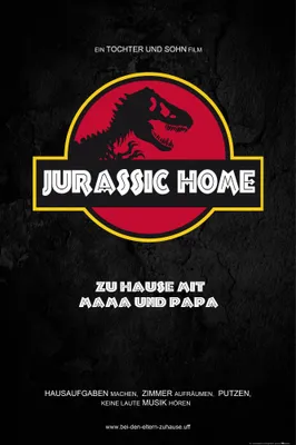 Produktbild von Spaß Kunstdruck Bild - Jurassic Home, Zu Hause Mit Mama Und Papa (120 x 80 cm)