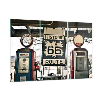 Produktbild von Bilder auf glas - Straße alt 66 USA - 165x110cm - Glasbilder - Wandbilder - Kunstdruck - zum Aufhängen bereit - Wanddekoration aus Glas - Glas Bilder - Wandbild auf Glas - 3 Teile - GCE165x110-3573