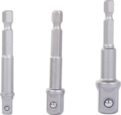Three metal socket adapters are displayed against a white background.