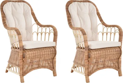 Produktbild von KRINES HOME Rattan Esszimmerstuhl 2er Set mit Armlehne Rattanstuhl Esszimmer Stuhl Hohe Rückenlehne (Natur)