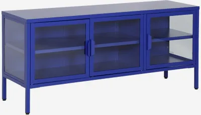 Immagine prodotto di Mobile TV industriale in metallo e vetro temperato 3 ante 120cm, Blu