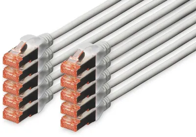 Produktbild von Digitus CAT 6 S/FTP Patchkabel, 10 Stück, 2 m, Cat6, S/FTP (S-STP), RJ-45, RJ-45, Grau