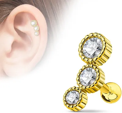 Produktbild von Helix Piercing „3 Zirkonia“ Gold/Klar