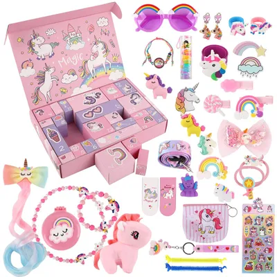 Immagine prodotto di Calendario dell'Avvento per bambine 2026 - Calendario dell'Avvento a tema unicorno, regalo di Natale per contare i giorni, con 24 articoli - Regali a tema unicorno