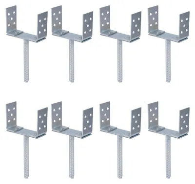 Produktbild von Alberts 8 x U-Pfostenträger, Breite 75 - 180 mm, Höhe 108 mm, Riffelstahl-Betonanker 200 mm, galvanisch blau verzinkt