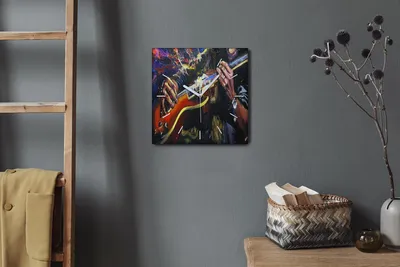 Produktbild von Coloray Hodiny Unikátní 30x30 cm  Tiché hodiny Pro obývací pokoj a kuchyň Nástěnné hodiny Plátno Bílé ručičky hodin - Kytarová hudba