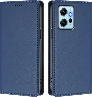 Image de Étui en cuir pour Xiaomi Redmi Note 12 4G, étui à rabat magnétique en cuirPolyuréthaneavec support, bleu foncé