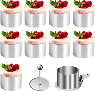 Produktbild von Kuchenringsatz - 10-teilig - 8 cm Durchmesser, Edelstahl-Mousseformen - für Käsekuchen und Gebäck