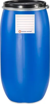 Produktbild von kanister-vertrieb® 150 Liter Deckelfass, Kunststofffass, Futtertonne, Fass, Weithalsfass Farbe blau inkl. Etikett (150 D)