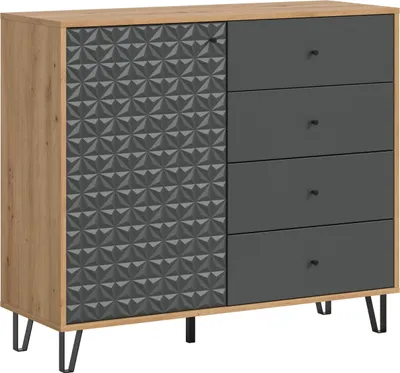Produktbild von xonox.home Prisma Highboard (B/H/T: 110x96x40 cm) Artisan Oak Nachbildung und anthrazit matt