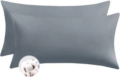 Zdjęcie produktu dla Zestaw 2 poszewek na poduszki Unyqoos® z bawełny, 40 x 80 cm – oddychające, z zamkiem błyskawicznym, jednobarwne, szare, łatwe w pielęgnacji