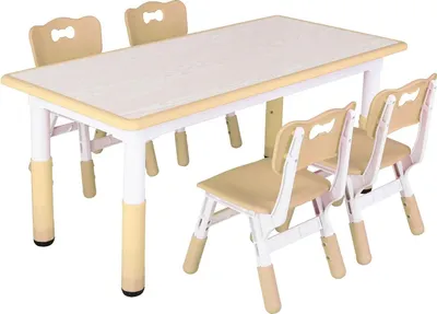 Zdjęcie produktu dla Stół dla dzieci z 4 krzesłami - Stół do zabawy - Regulowana wysokość - 120x60 cm - Zestaw 5-częściowy - Kompozyt plastikowo-drewniany - Żółty