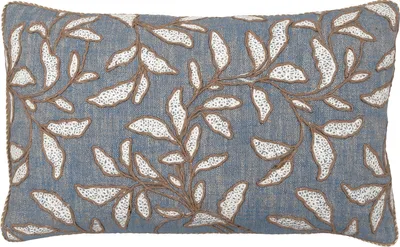 Produktbild von Greengate Leaf blue allover Kissenhülle mit Stickerei 30x50cm