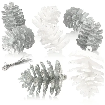 8er-Set Tannenzapfen Christbaumschmuck, unzerbrechlich, glitzernd, 5,5 cm