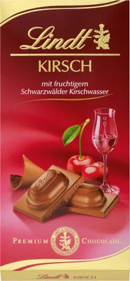 Obrázek produktu pro Lindt Kirsch plnotučná mléčná tyčinka s tekutou kirschovou náplní 100g