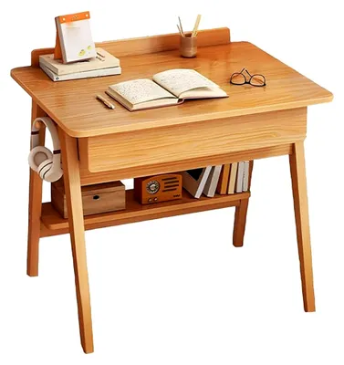 Produktbild von Kompakter Schreibtisch für Computerarbeitsplätze, kleiner Heimbüro-Schreibtisch mit Schubladen und Regalen, moderner Tisch für das Arbeitszimmer (Holzfarbe, 80 cm)