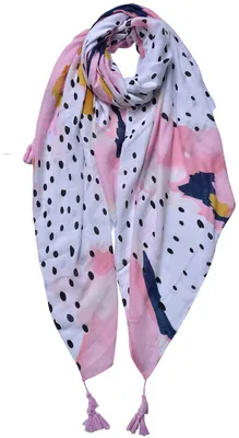 Produktbild von Clayre & Eef Gemusterter Damenschal 90x180 cm Rosa Blau Synthetisch