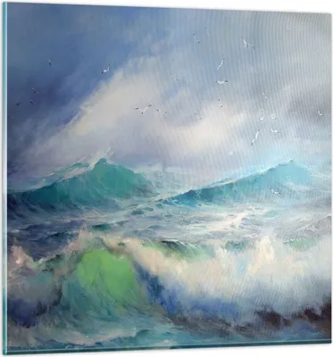 Produktbild von Bilder auf glas - Meer Welle Möwe - 50x50cm - Glasbilder - Wandbilder - Kunstdruck - zum Aufhängen bereit - Wanddekoration aus Glas - Glas Bilder - Wandbild auf Glas - Einteilig - GAC50x50-3783